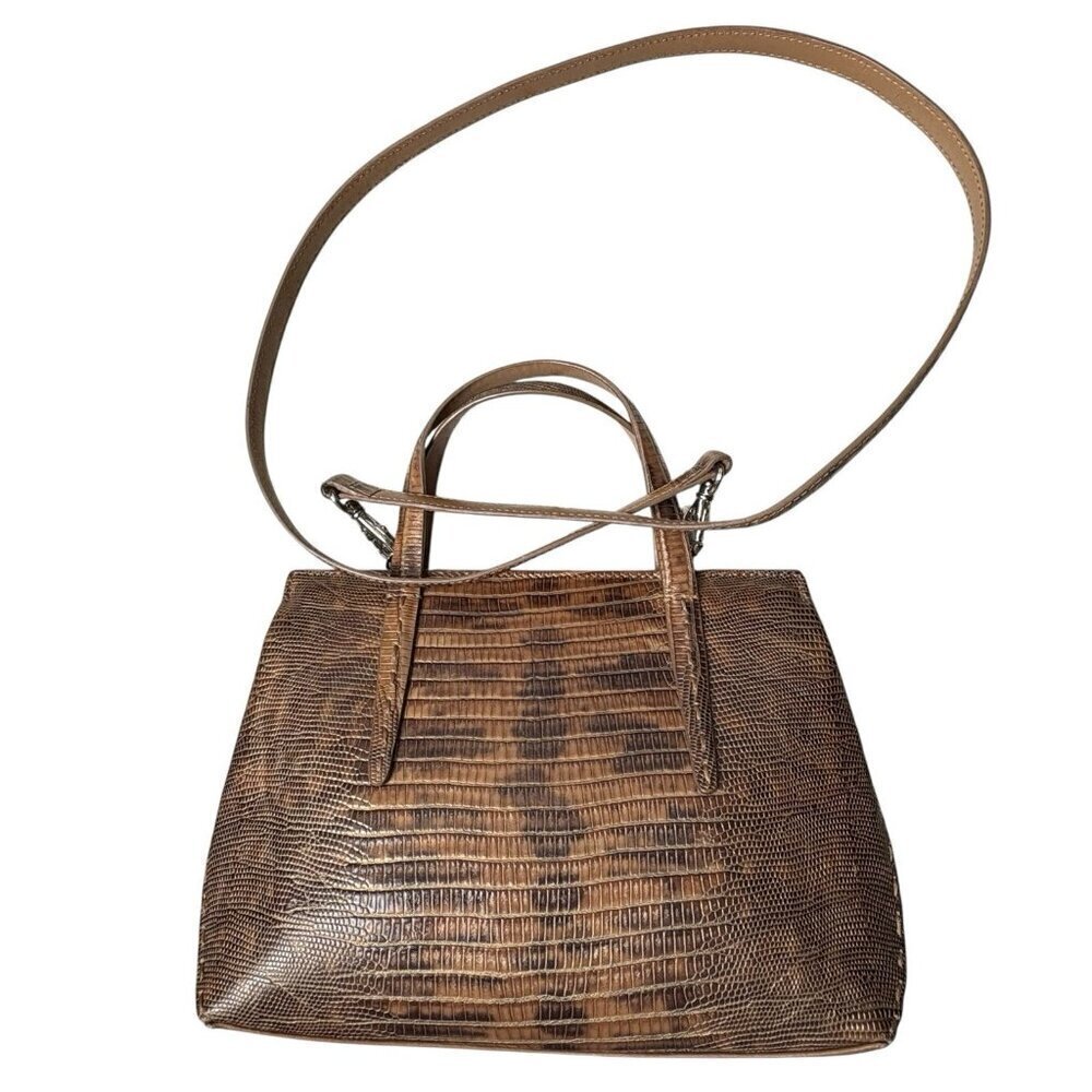 VTG Y2K Faux Snakeskin Double Handles Purse Shoulder Bag Sondra Roberts Brown